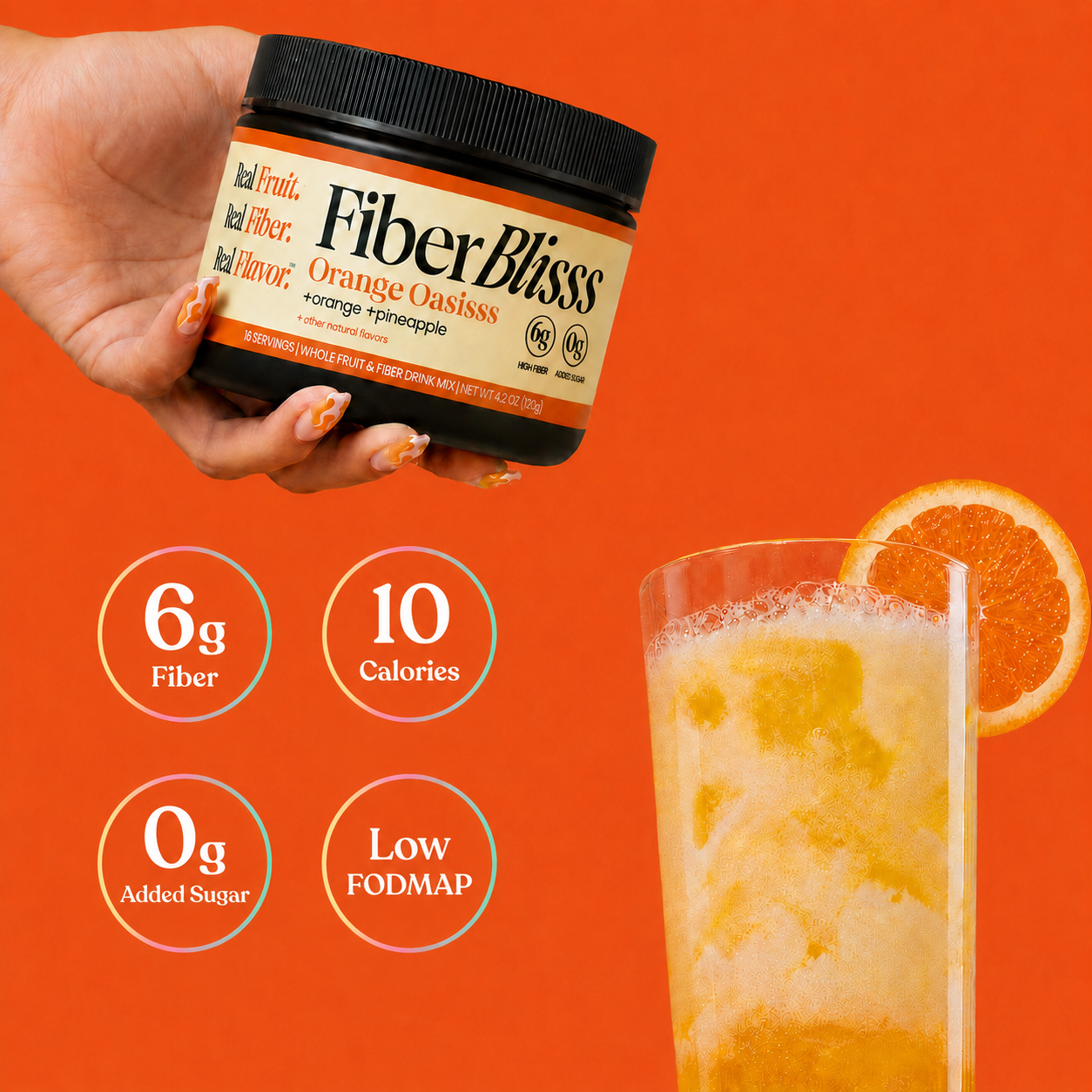 Free FiberBlisss Sample Packs | 4 Fiber+ Drink Mix Servings, Berry Blisss + Orange Oasisss