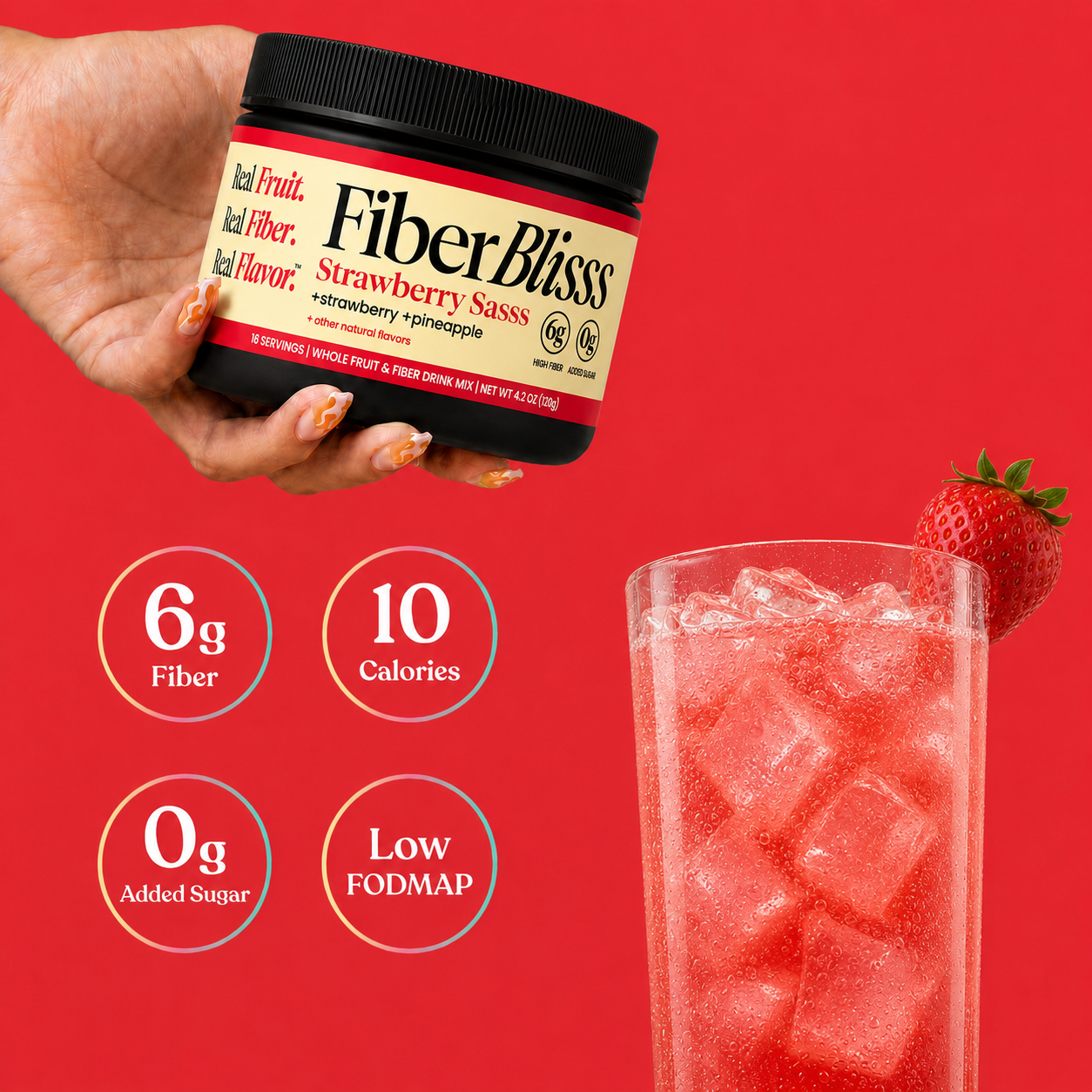 Strawberry Sasss Fiber+ Drink Mix | Strawberry Pineapple, 6g Fiber, 16 Servings