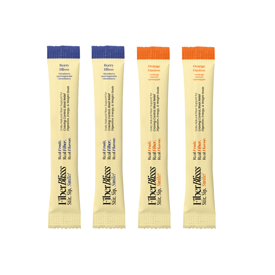 Free FiberBlisss Sample Packs | 4 Fiber+ Drink Mix Servings, Berry Blisss + Orange Oasisss