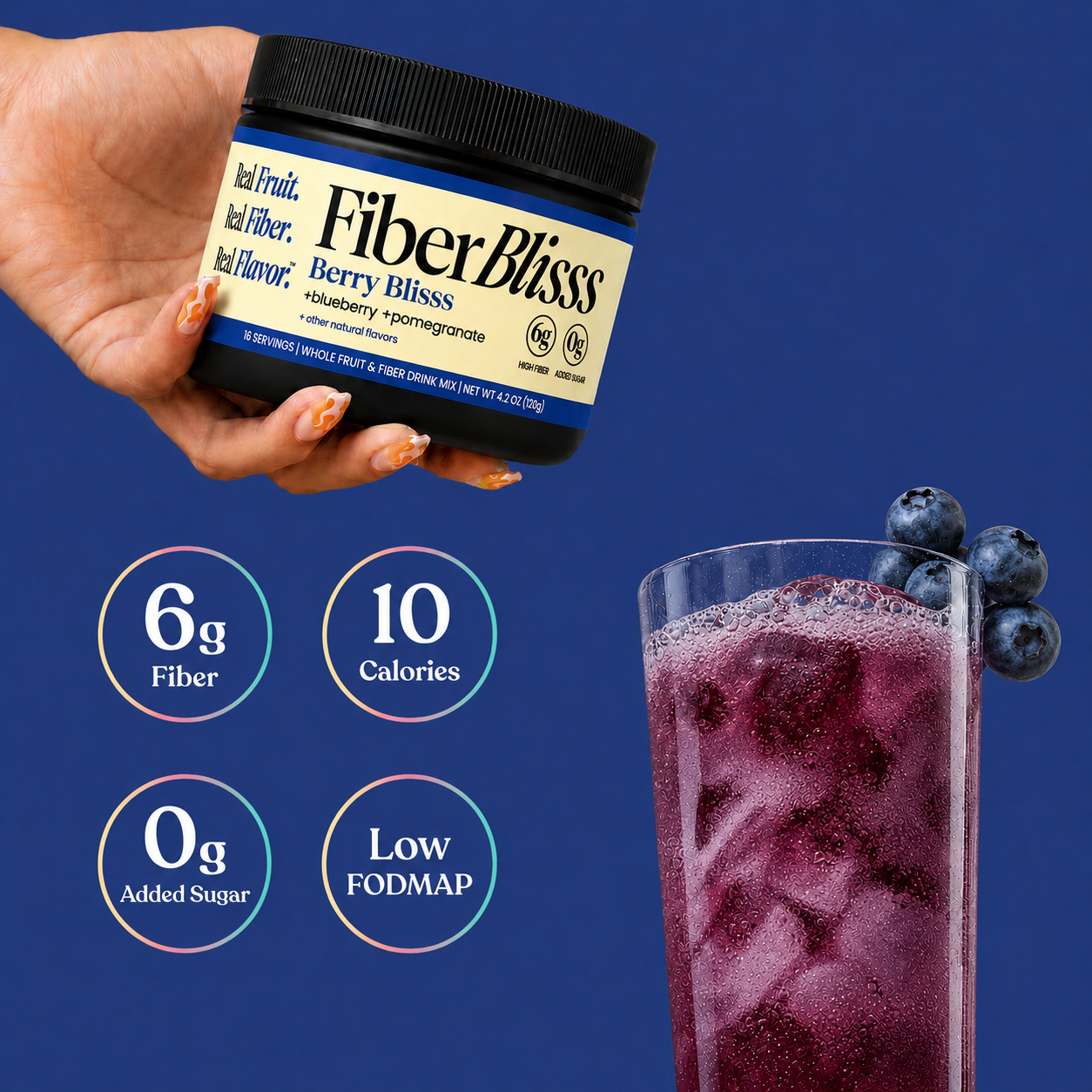 Berry Blisss Fiber+ Drink Mix | Blueberry Pomegranate, 6g Fiber, 16 Servings